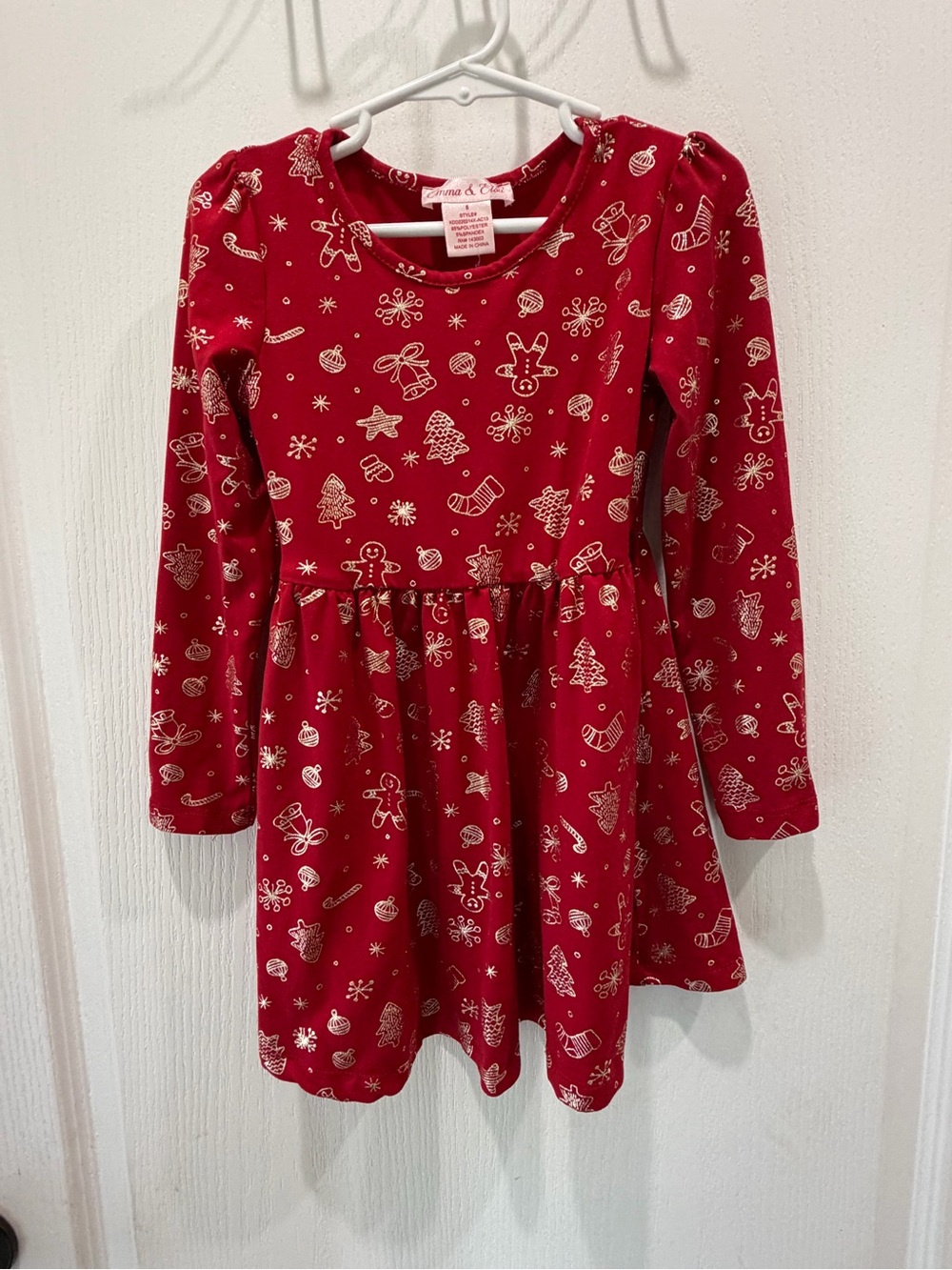 Girls' Red Holiday Print Long-Sleeve Twirl Dress by Gymboree